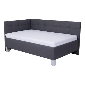 Cama almofadada com colchão e espaço de arrumação MARIA PETITE 120x200 cm cinzento